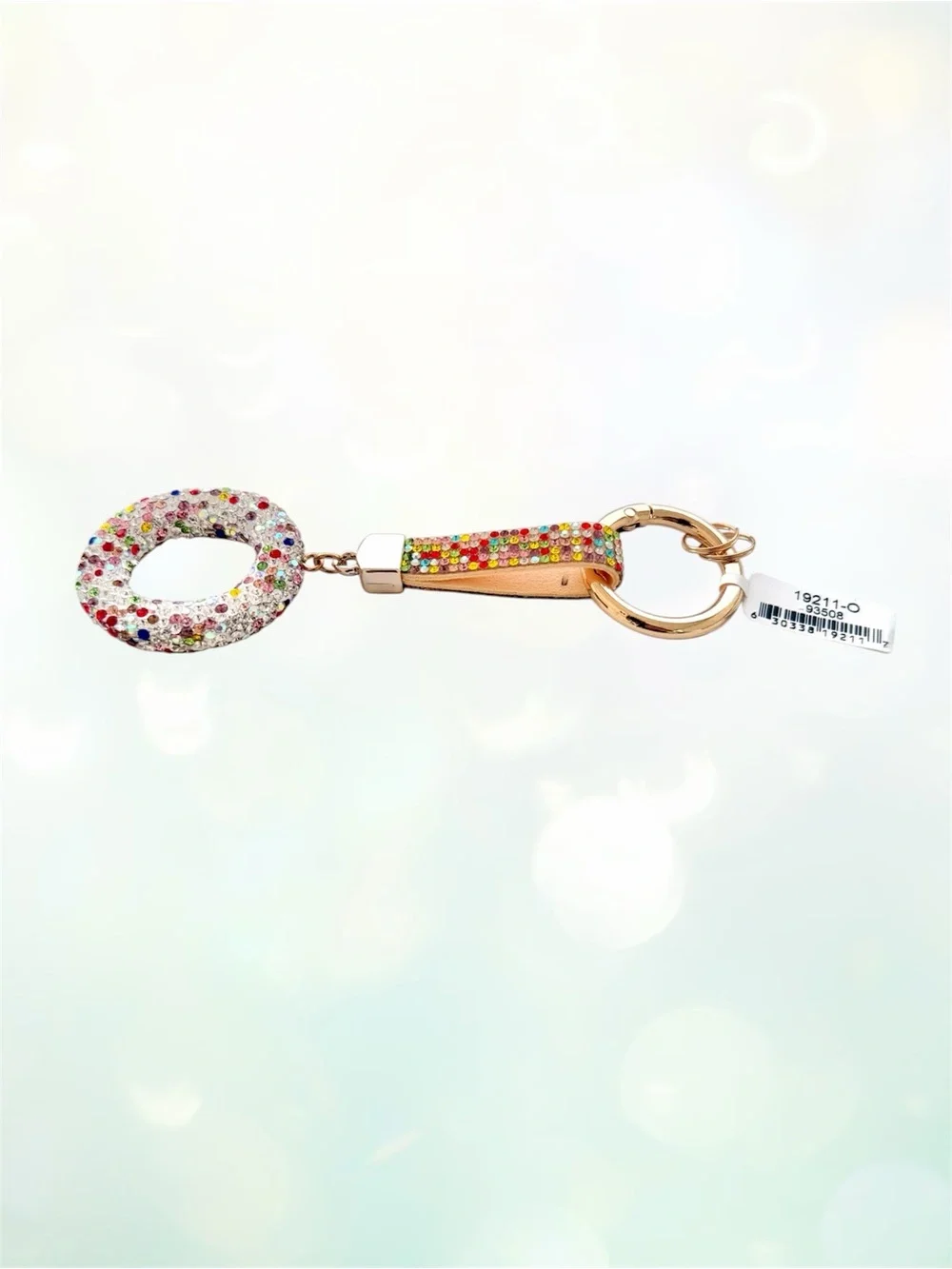 Rainbow Multi-Color Crystal Letter “O” Gold Tone Bling Keychain